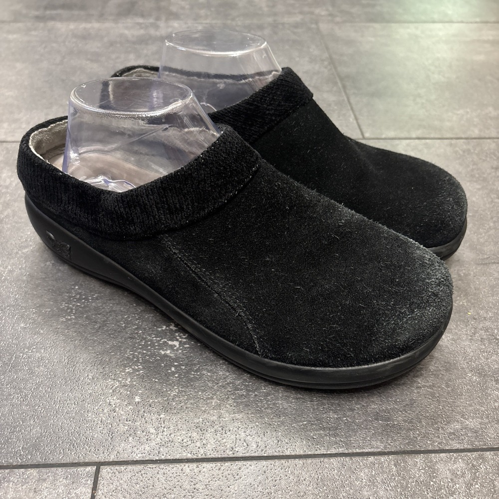 Alegria Leather Suede Sz 41  / US 10 Slip On Work Clogs Black Nurse Mule Comfort